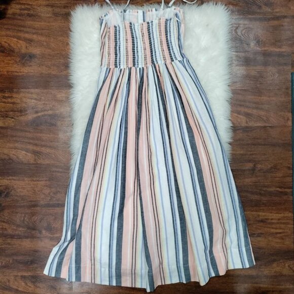 Free People Lilah Multi Striped Pleated Button Front Midi Dress Women's Small - Picture 3 of 12